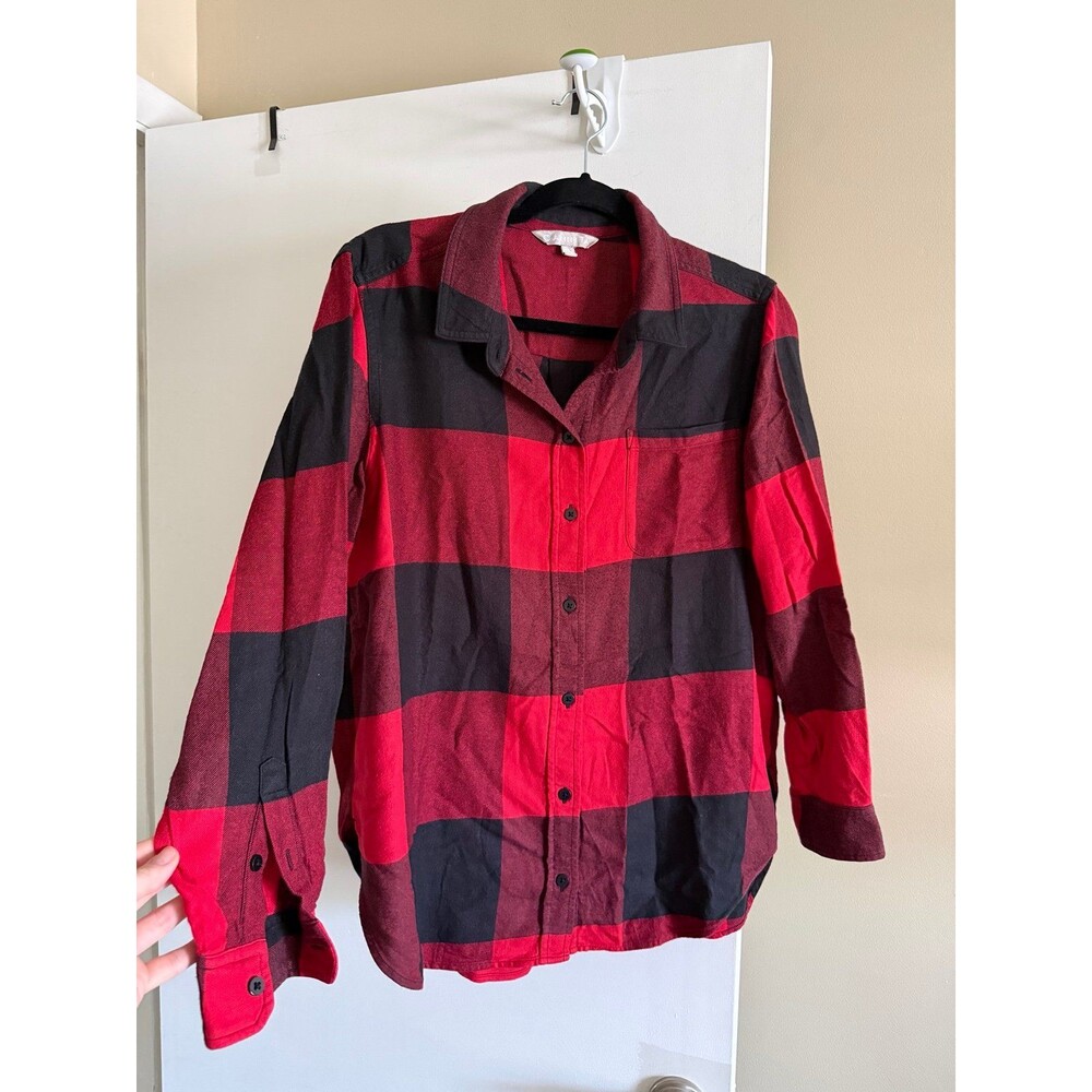 Athleta Lumberjill Shirt Womens M Red Black Buffalo Plaid Flannel